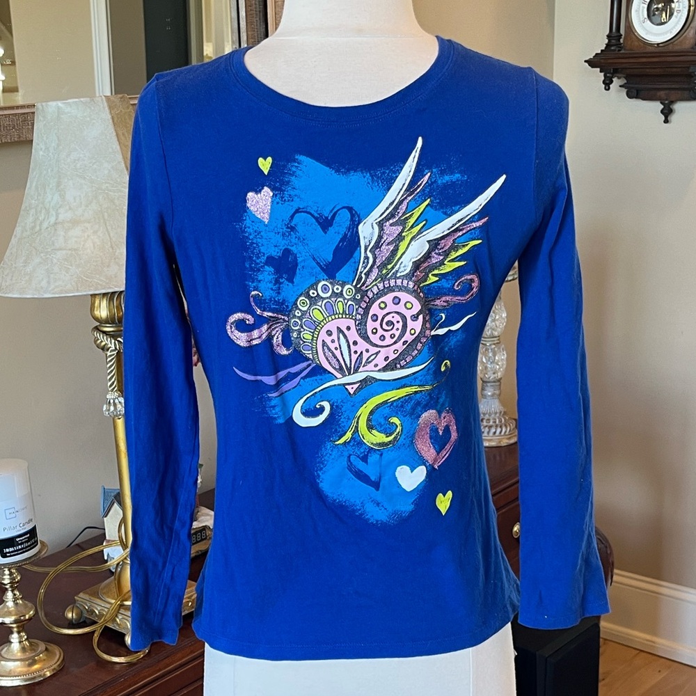 Place Vibrant Blue Long Sleeve Hippie Vibe Graphic Tee